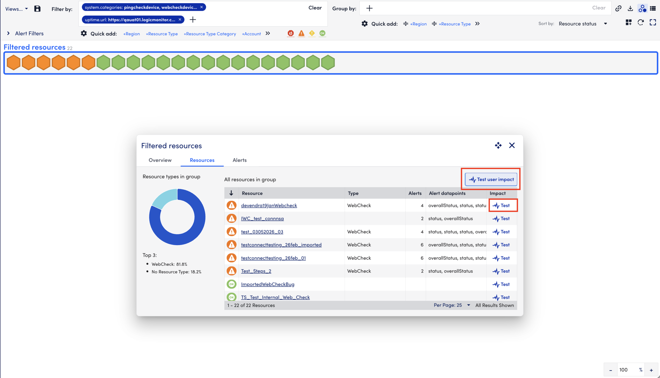 Test user options for resource group in Resource Explorer