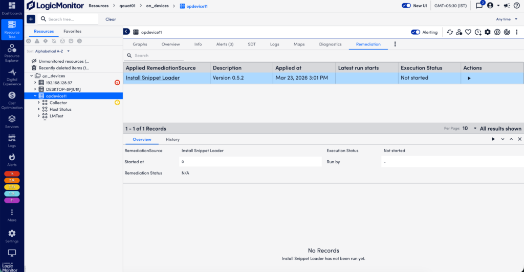 RemediationSource tab on Resources page