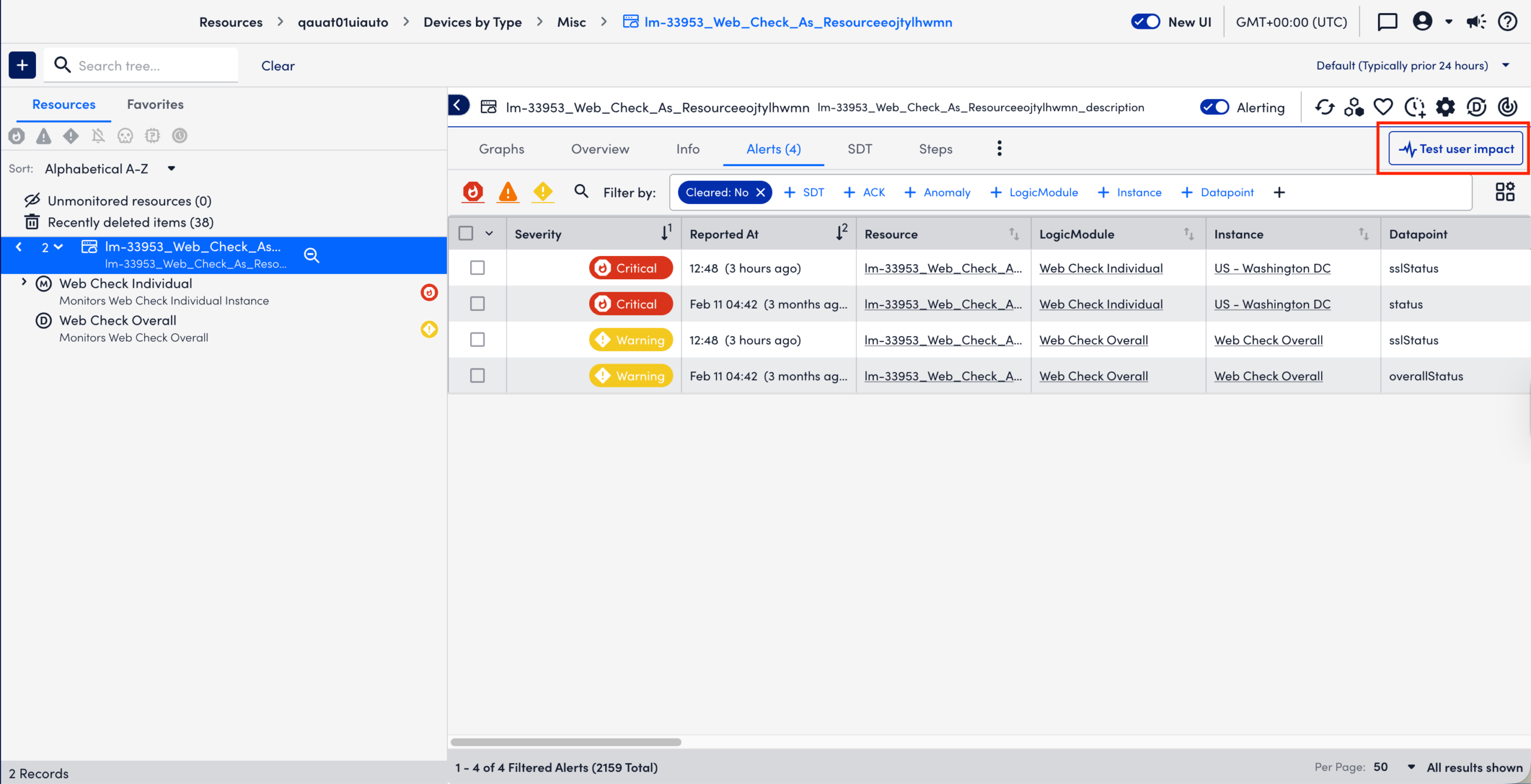 Test impact option on Resource Tree page