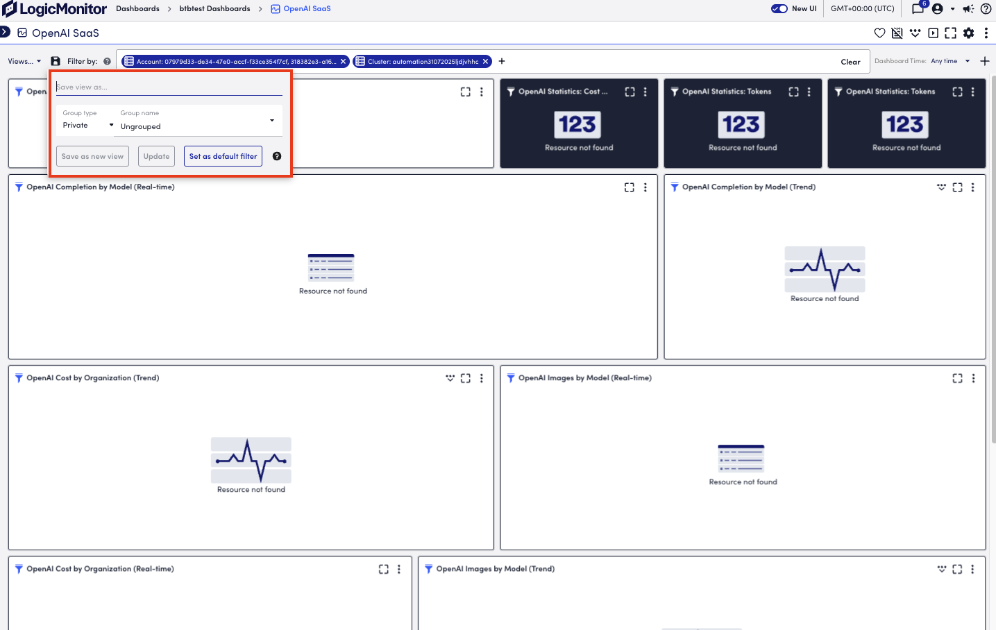 Save shared dashboard filter form