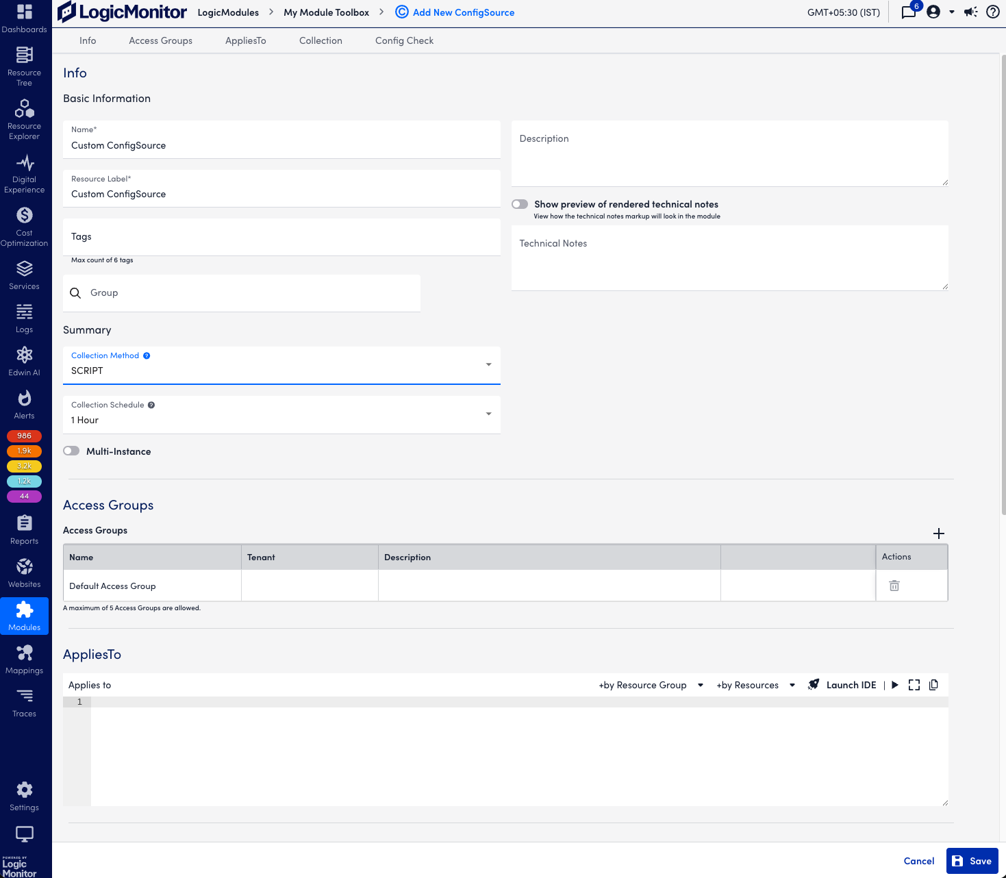custom configsource script selection