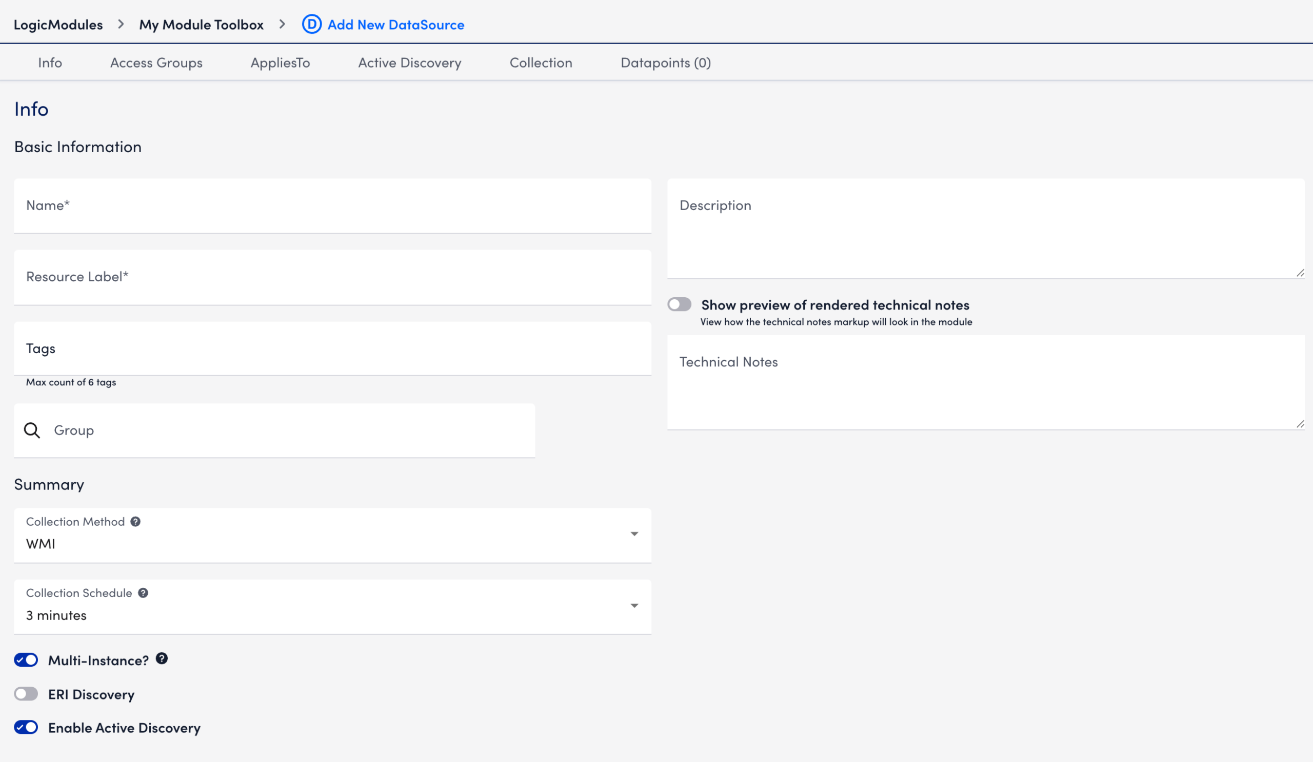 Add New Datasource page