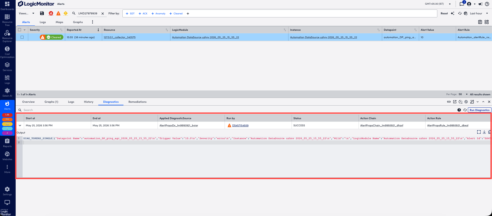 DiagnosticSource run output