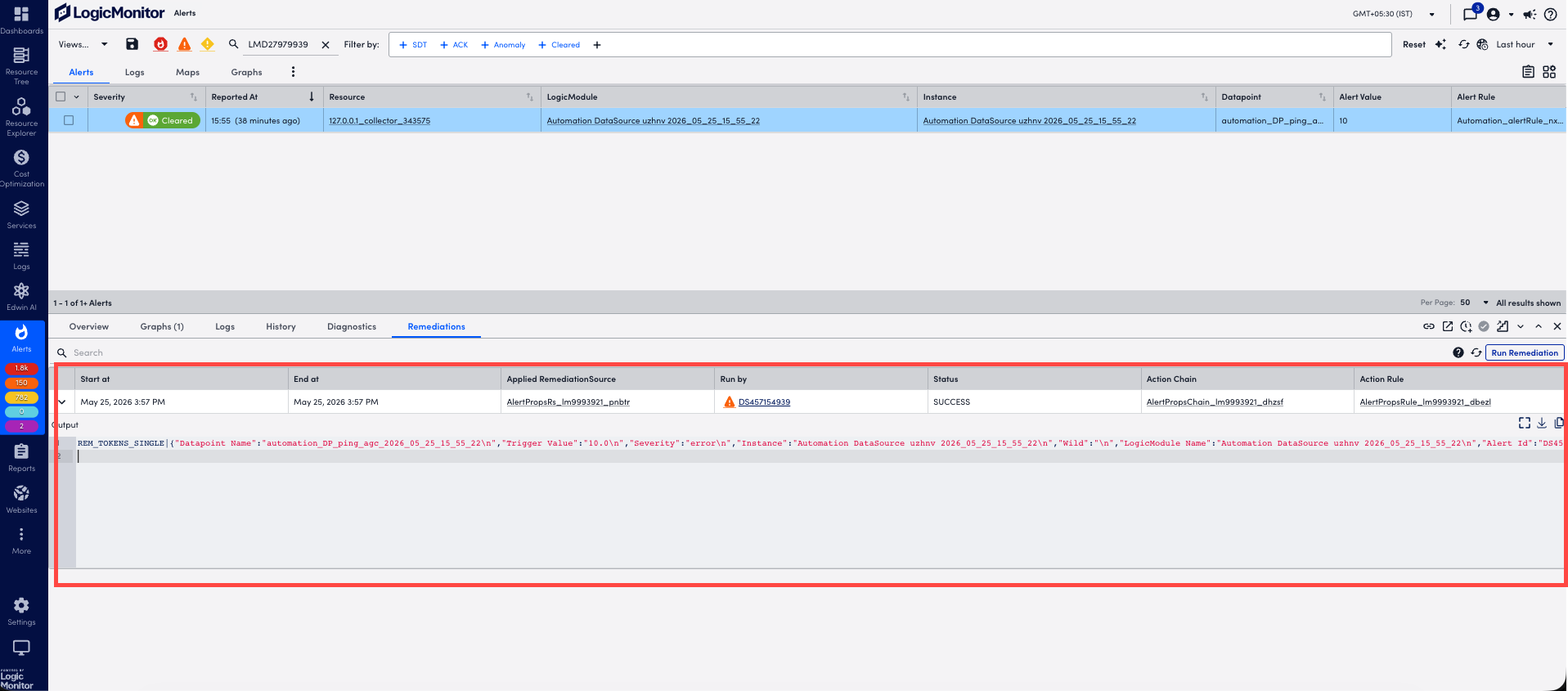 RemediationSource run output