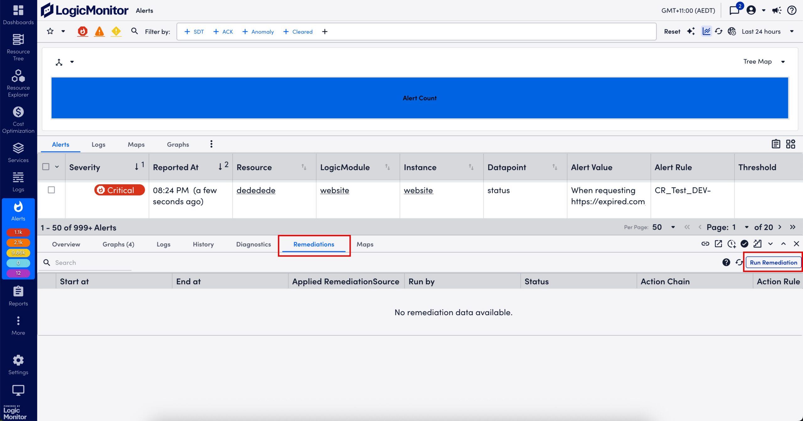 Remediations tab with option to manually run Remediation