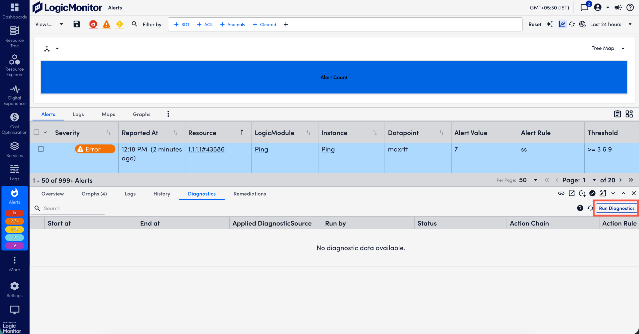 Diagnostics tab with option to manually run Diagnostics