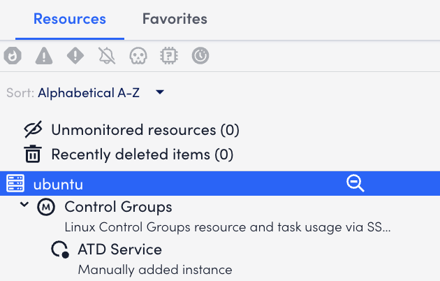 SSH resource with monitored control group instance