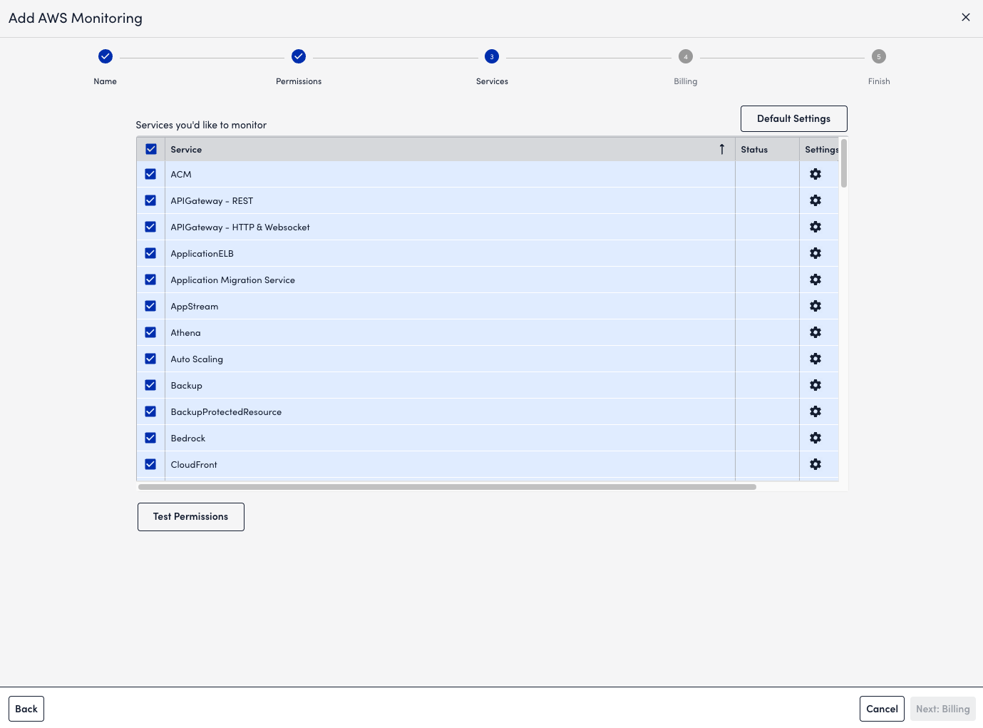 Cloud Settings Services Step