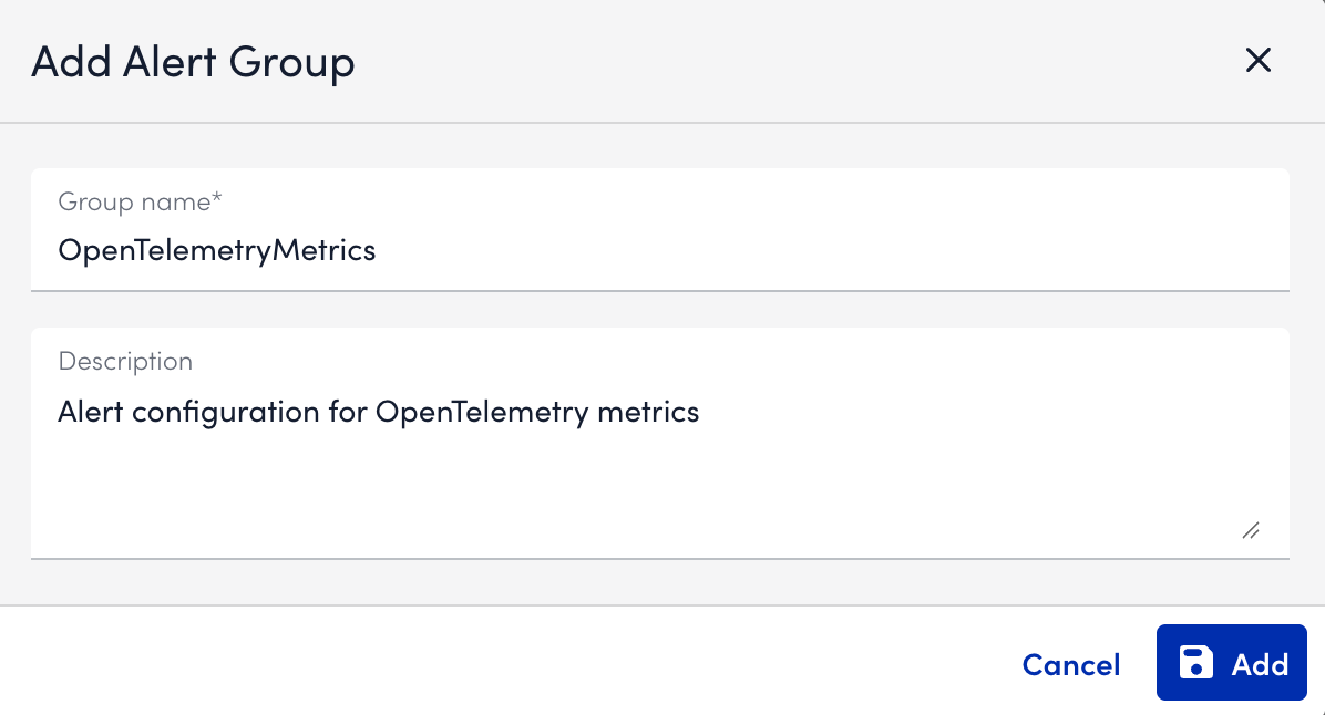 Add Alert Group for OTel Metrics modal