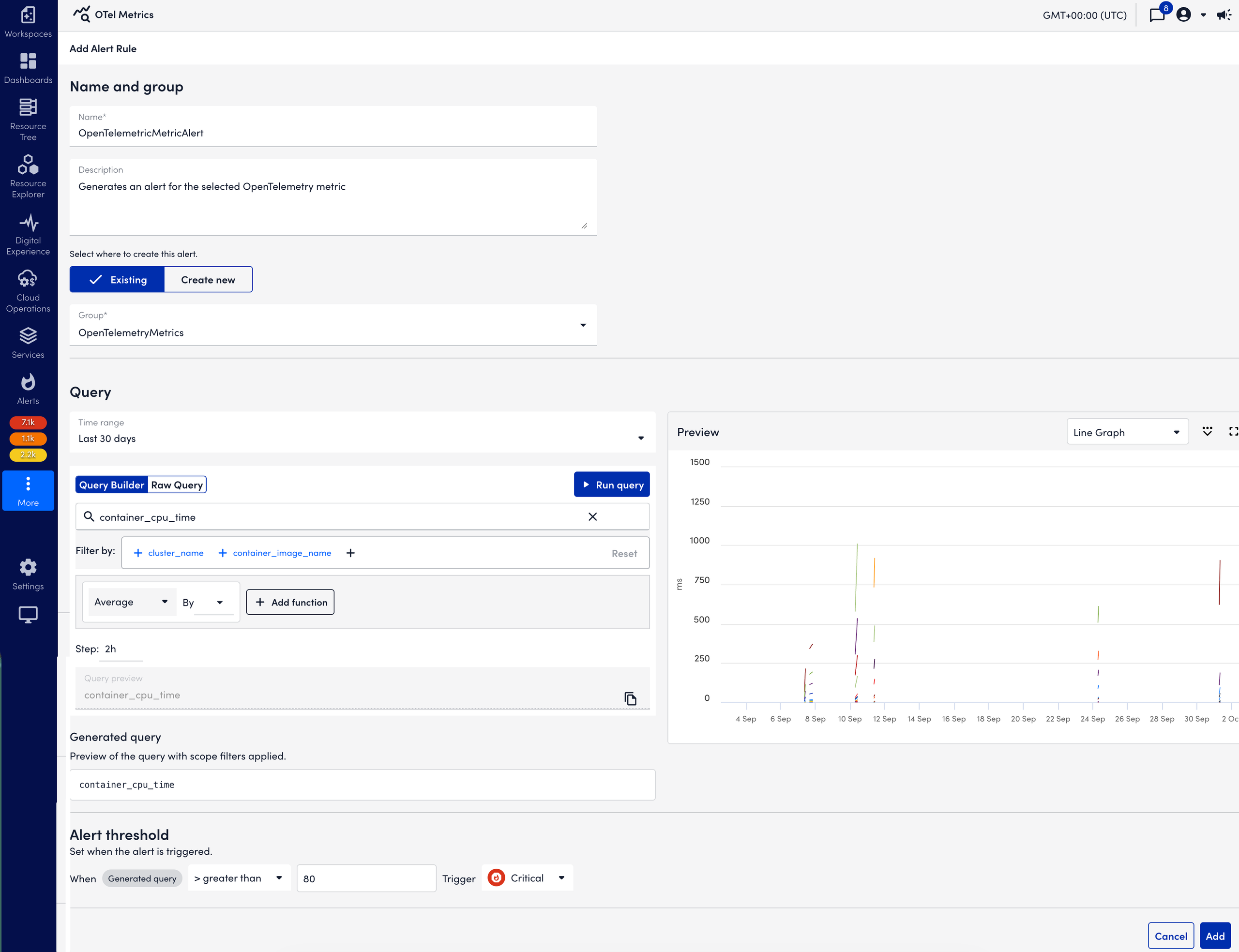 Add Alert Rule for OTel Metrics page
