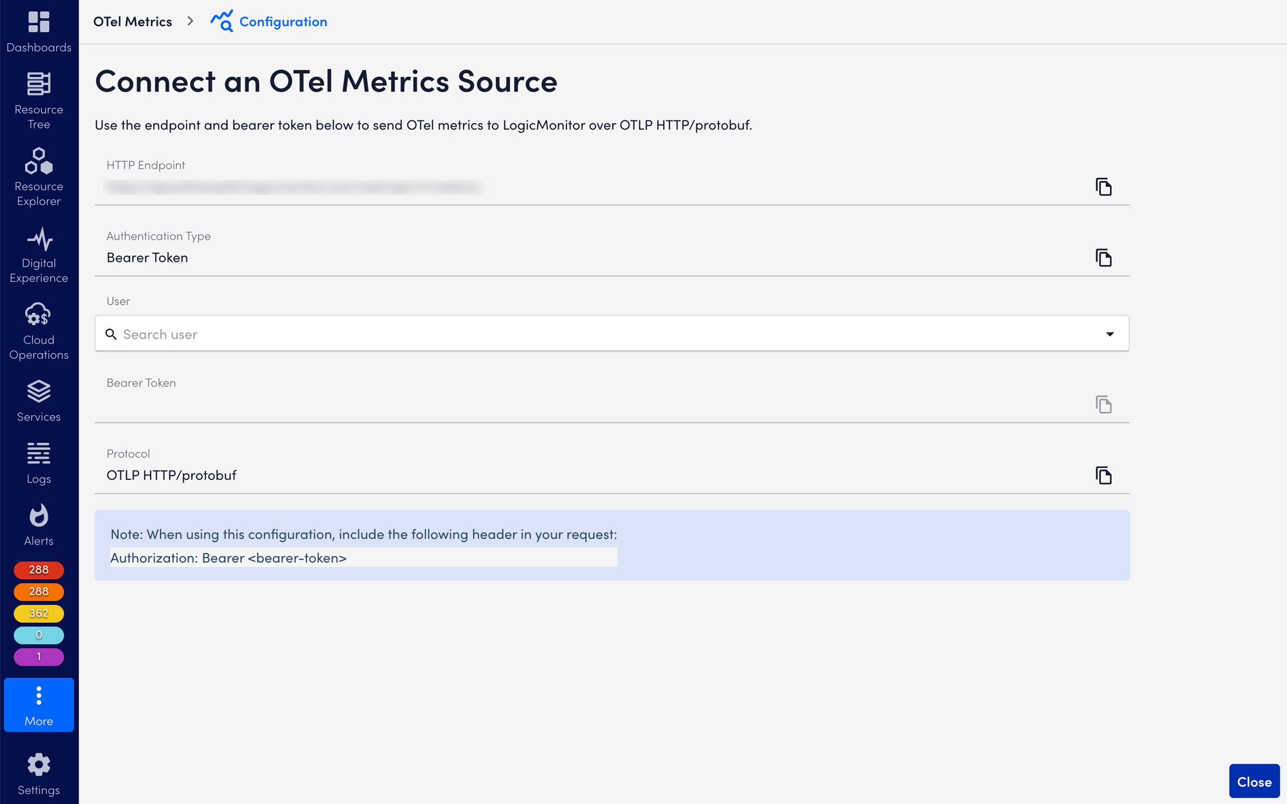connect an otel metrics source