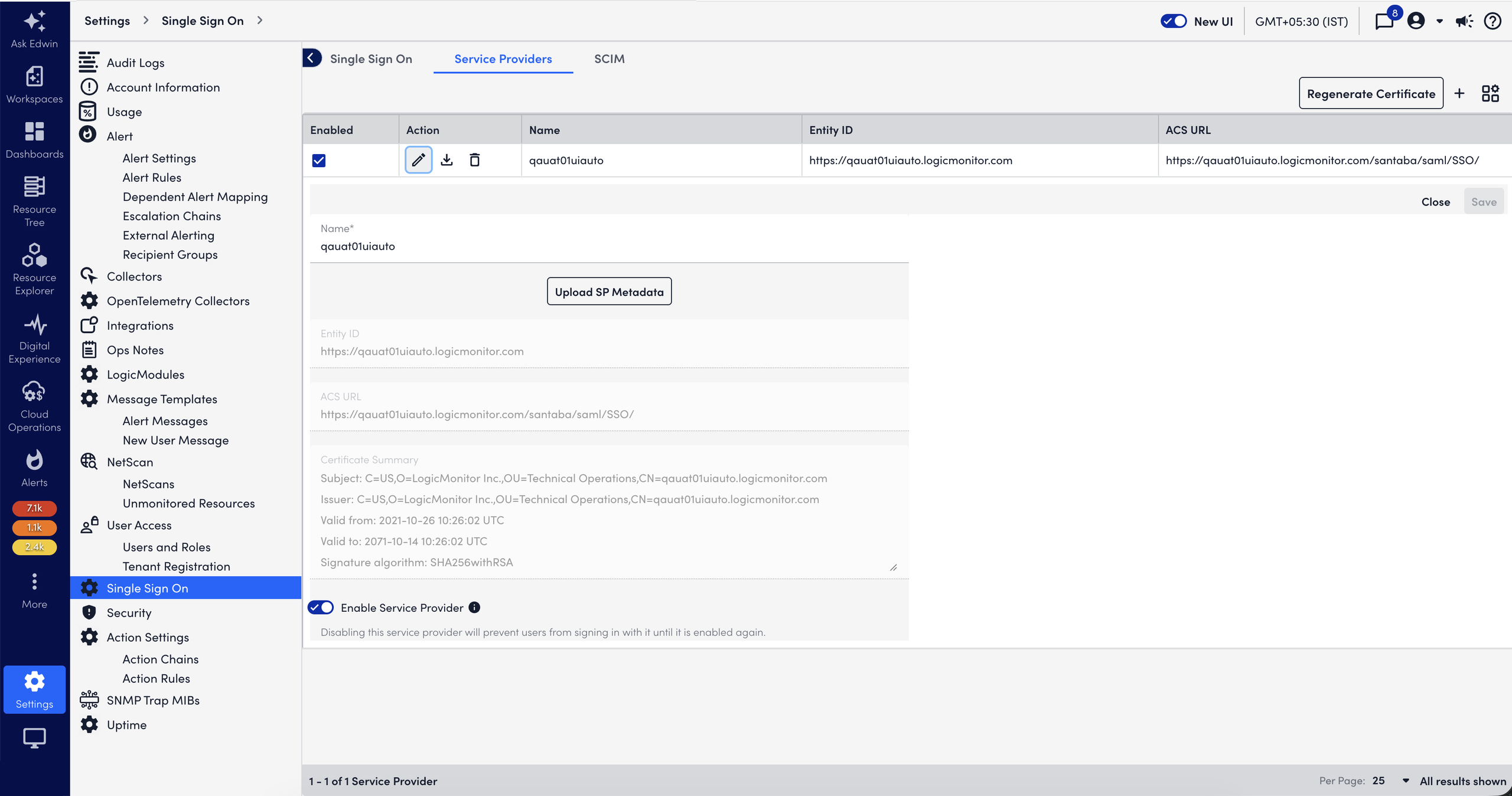 Edit Service Provider