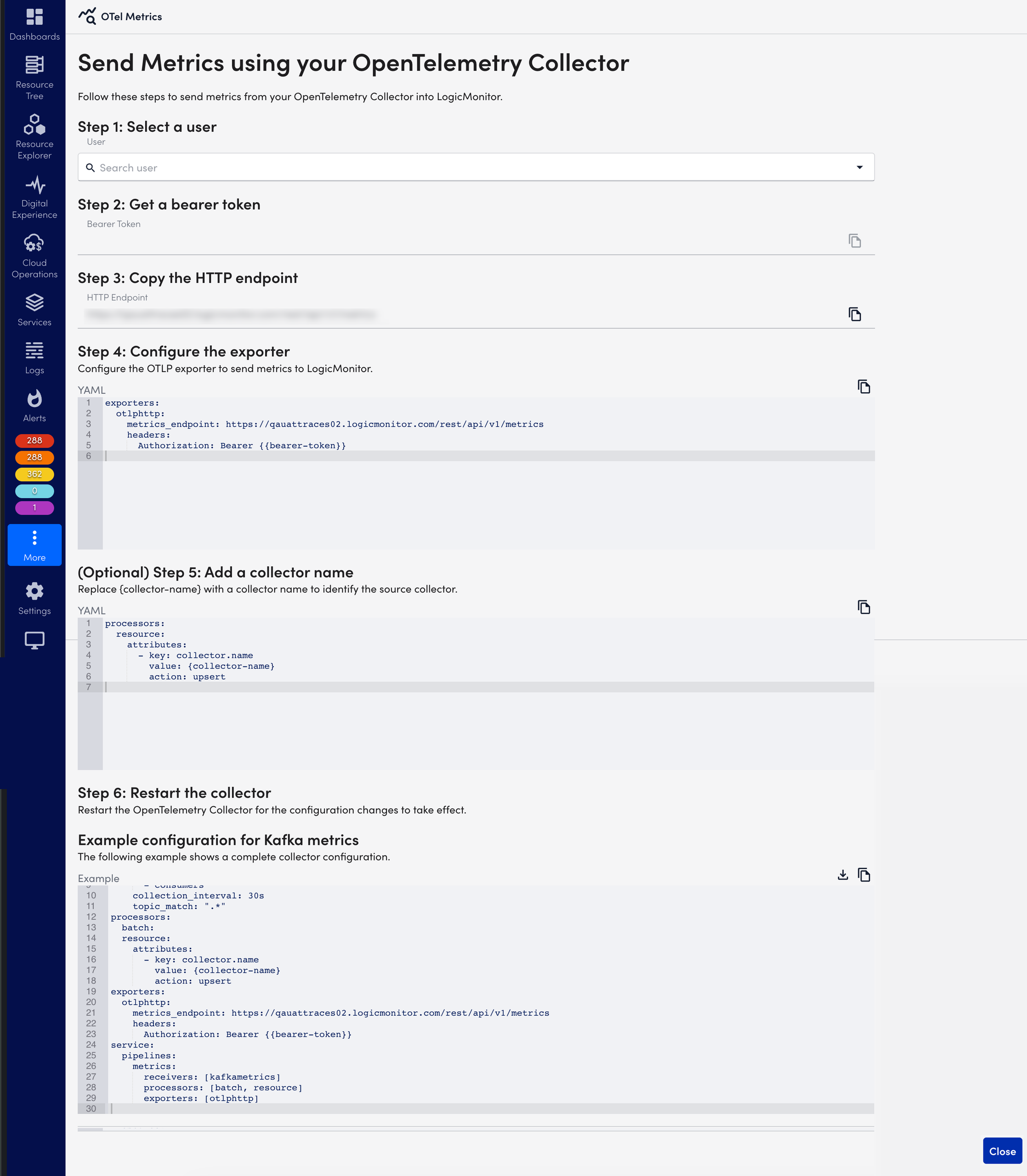 send metrics using opentelemetry collector